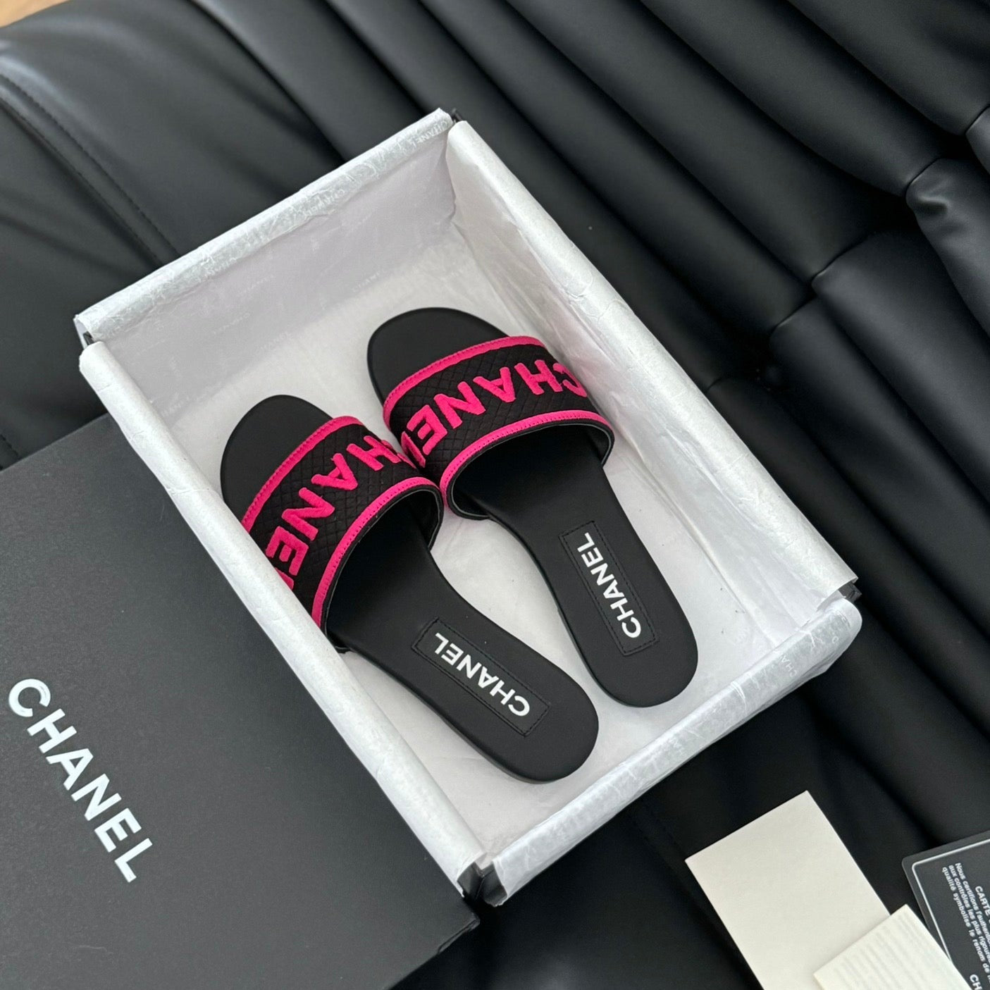 Woven Embroidered Letter Slippers Black Pink - 35
