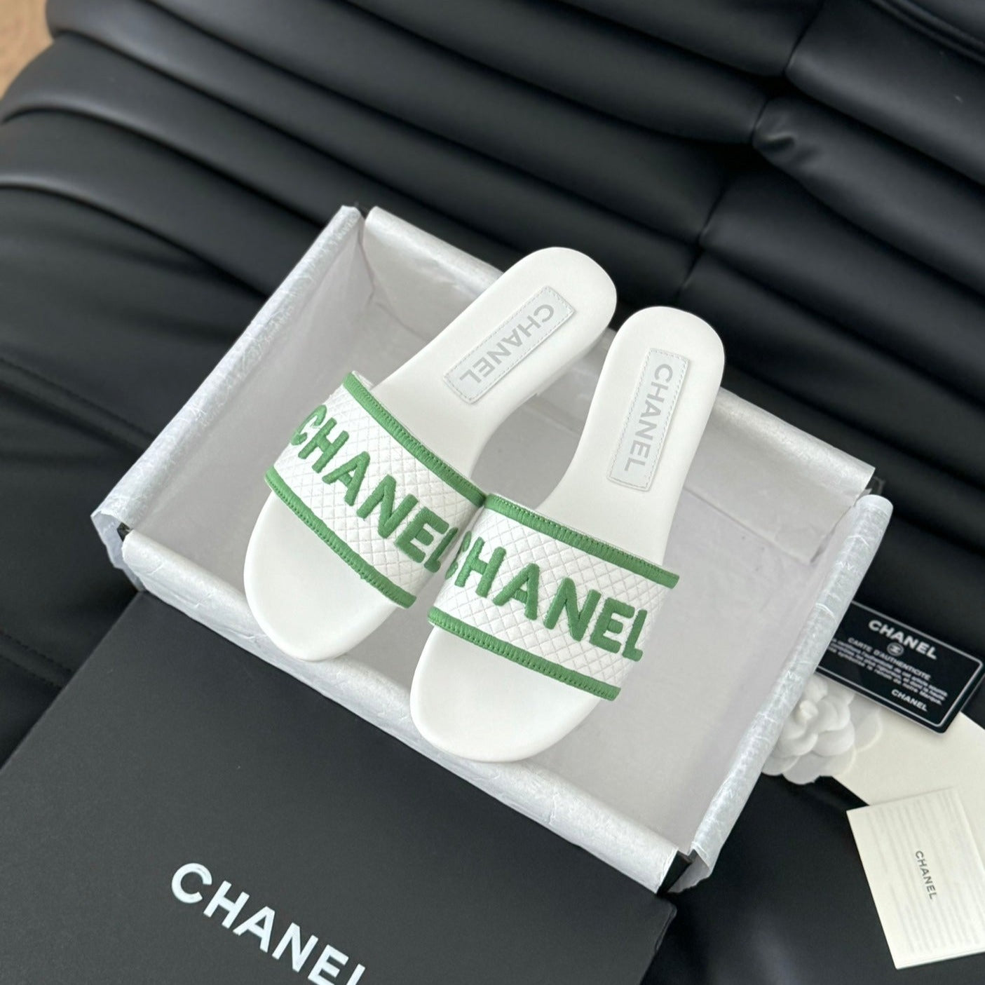Woven Embroidered Letter Slippers White Green - 35