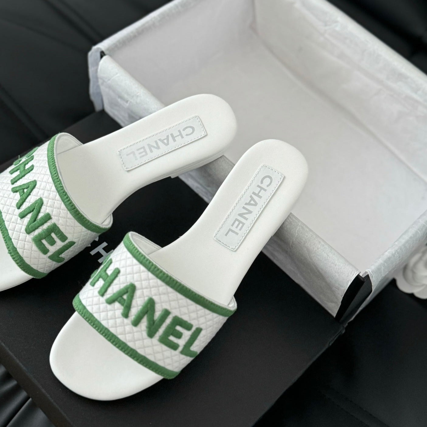 Woven Embroidered Letter Slippers White Green - 35