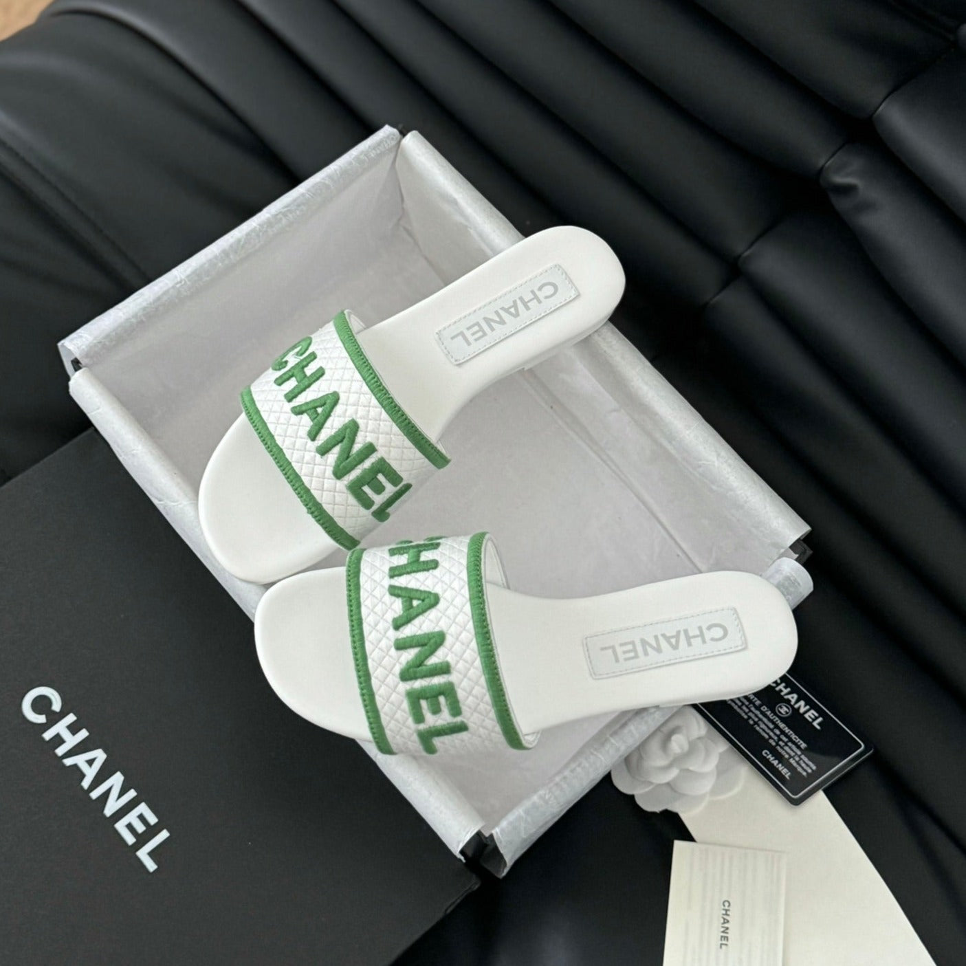 Woven Embroidered Letter Slippers White Green - 35