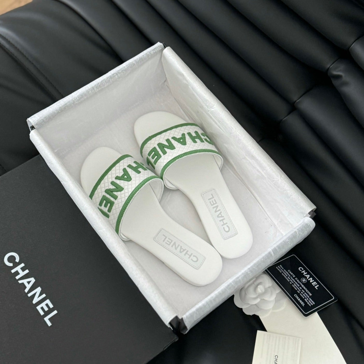 Woven Embroidered Letter Slippers White Green - 35