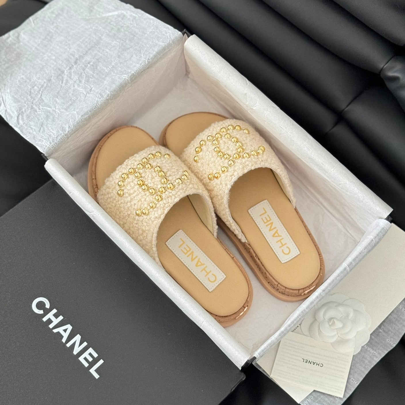Slippers Platform Lambskin Beige Cream - 35