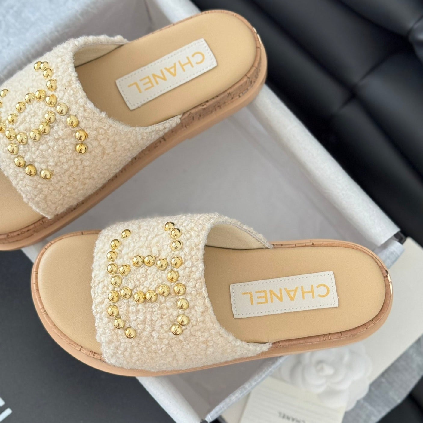 Slippers Platform Lambskin Beige Cream - 35