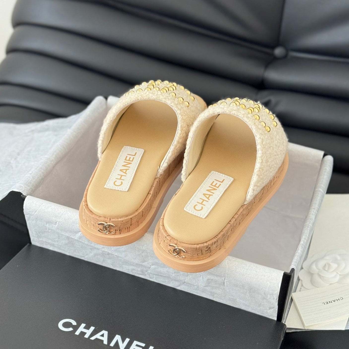 Slippers Platform Lambskin Beige Cream - 35