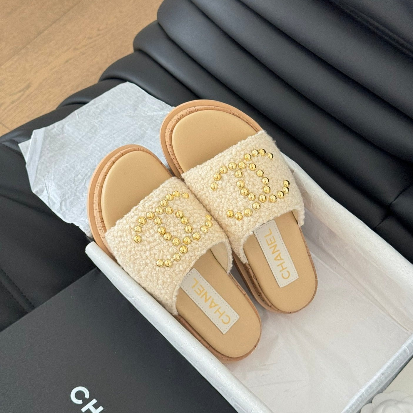 Slippers Platform Lambskin Beige Cream - 35