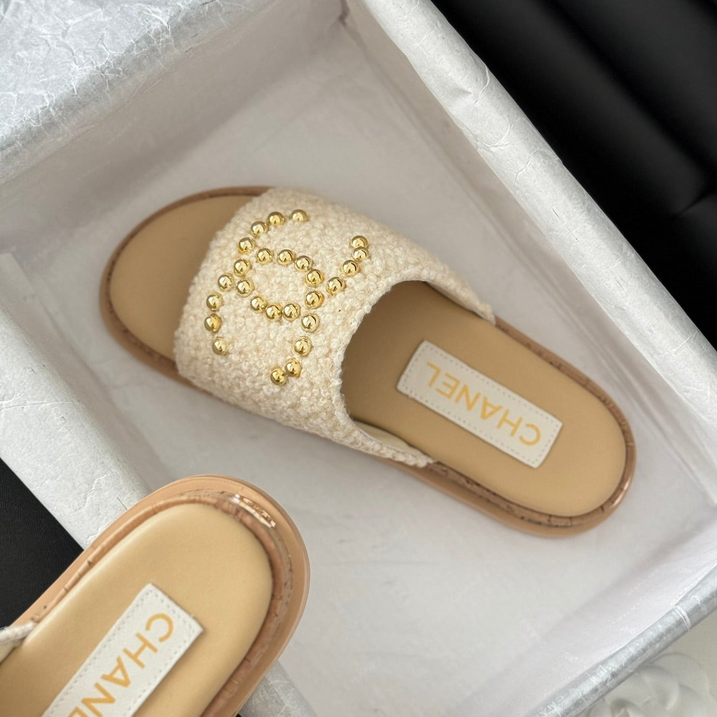 Slippers Platform Lambskin Beige Cream - 35