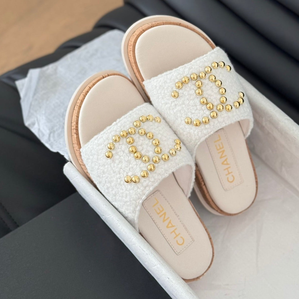 Slippers Platform Lambskin White Cream - 35