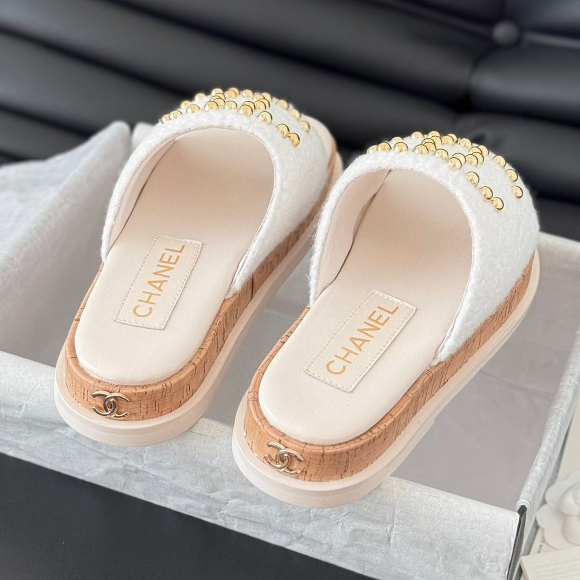 Slippers Platform Lambskin White Cream - 35