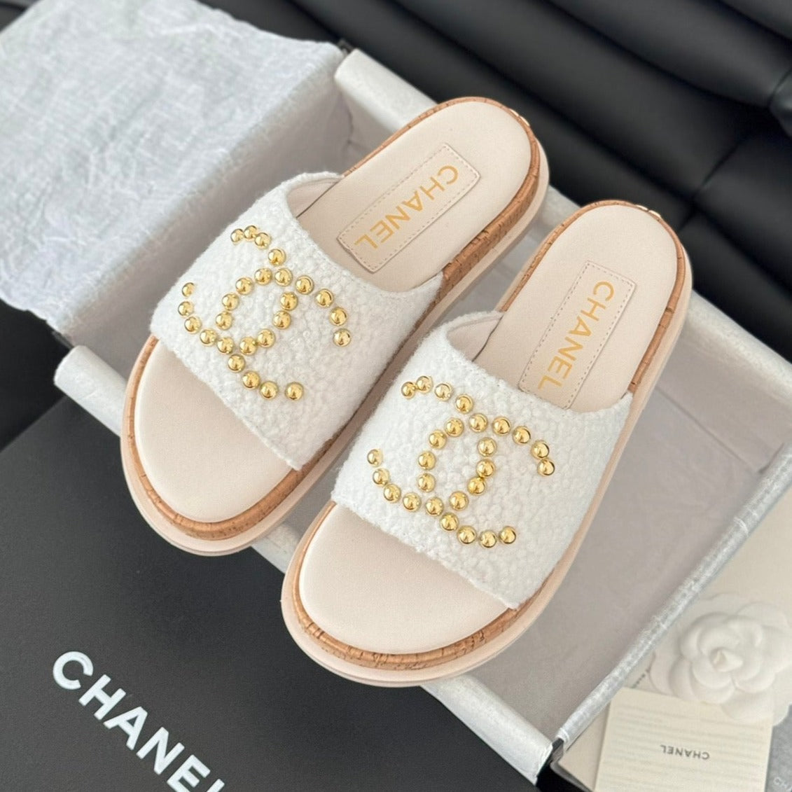 Slippers Platform Lambskin White Cream - 35