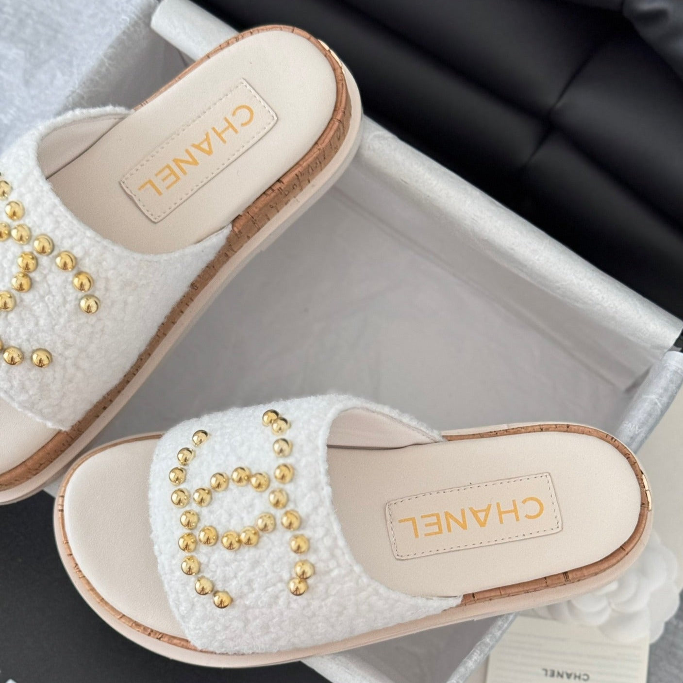 Slippers Platform Lambskin White Cream - 35