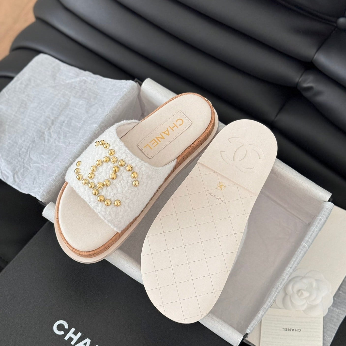 Slippers Platform Lambskin White Cream - 35