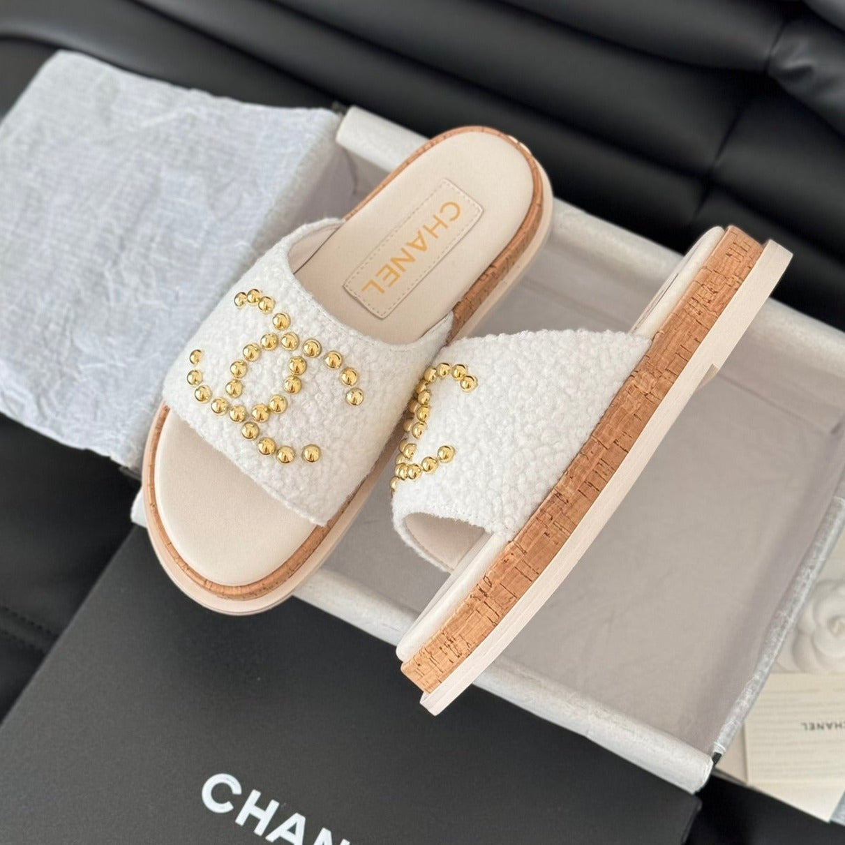 Slippers Platform Lambskin White Cream - 35