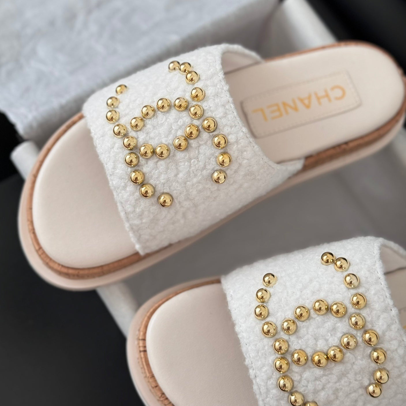 Slippers Platform Lambskin White Cream - 35