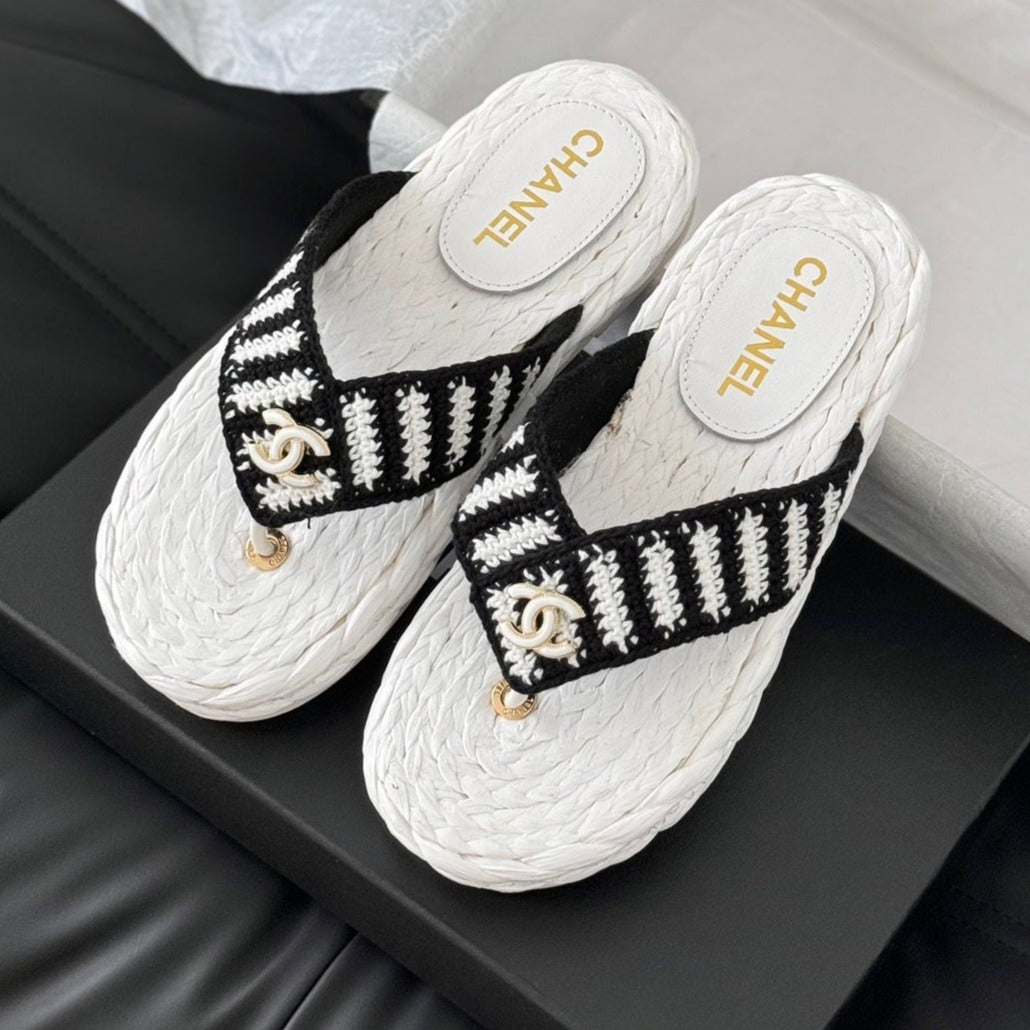 Hottest Knit Flip-Flops White Black - 35