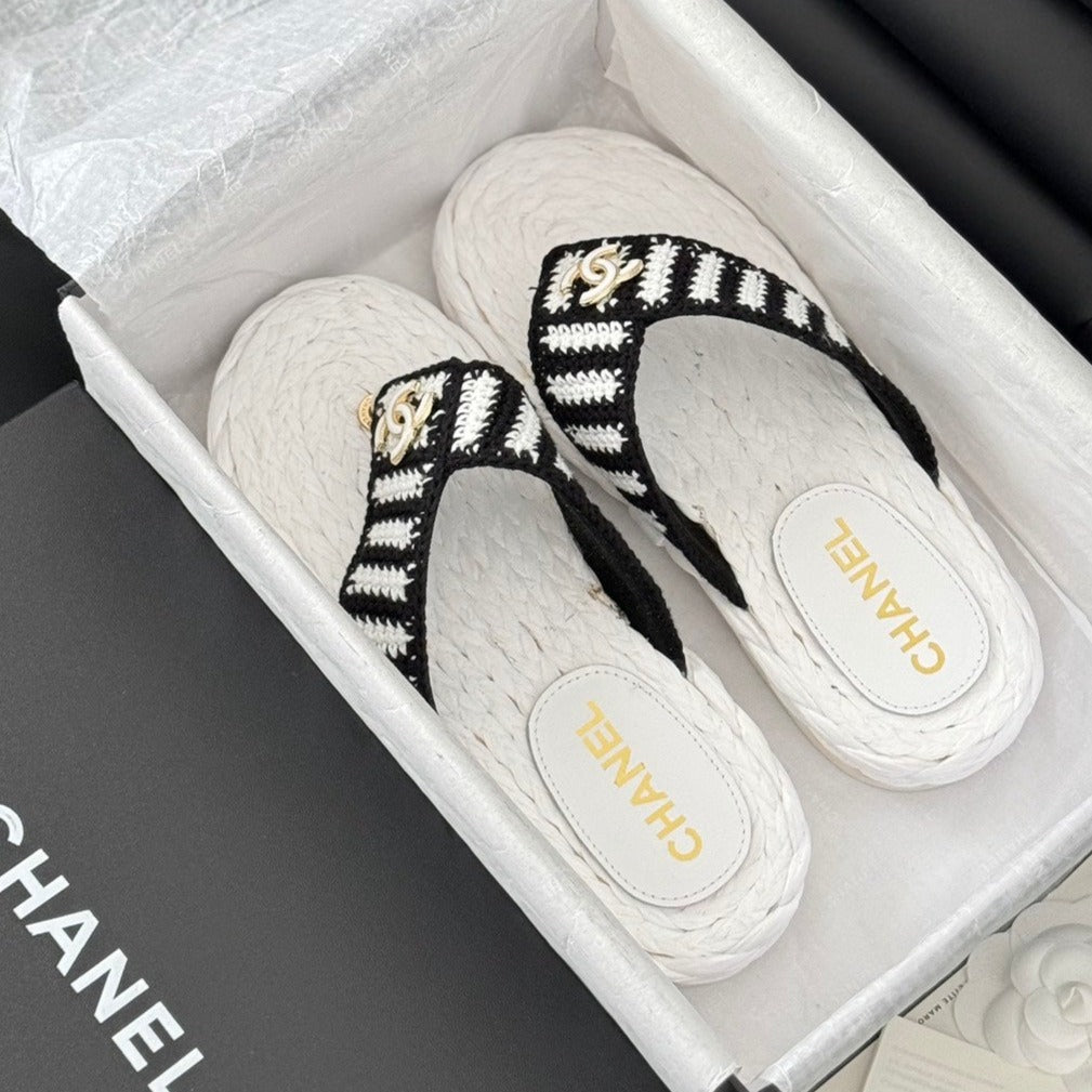 Hottest Knit Flip-Flops White Black - 35