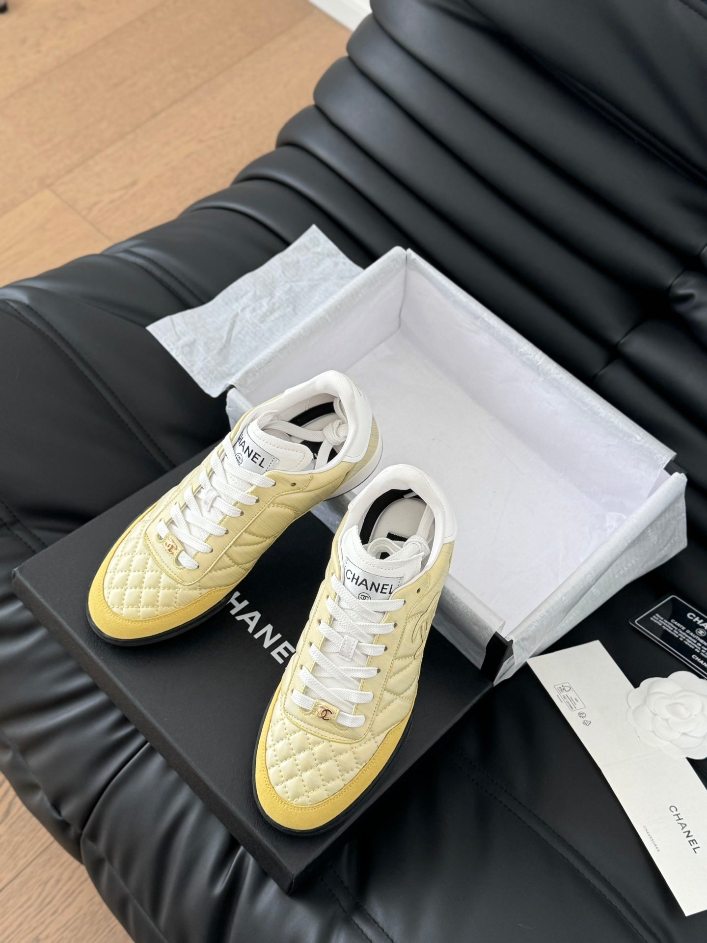 CC SNEAKER IN LIGHT YELLOW MIX WHITE EMBROIDERED LAMBSKIN - 35