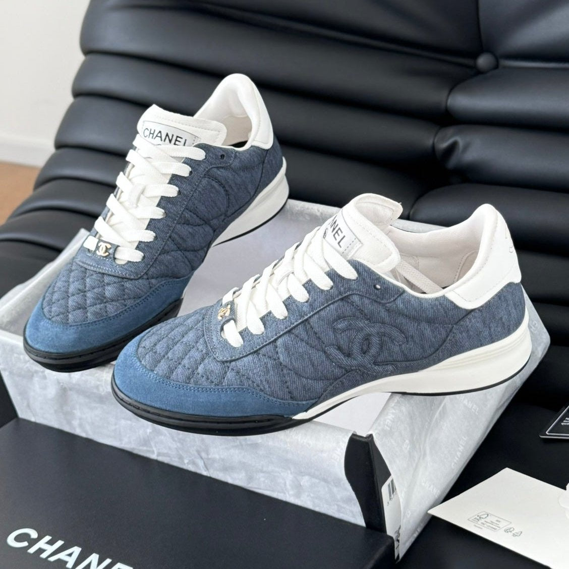 CC SNEAKER IN AEGEAN BLUE MIX WHITE EMBROIDERED LAMBSKIN - 35