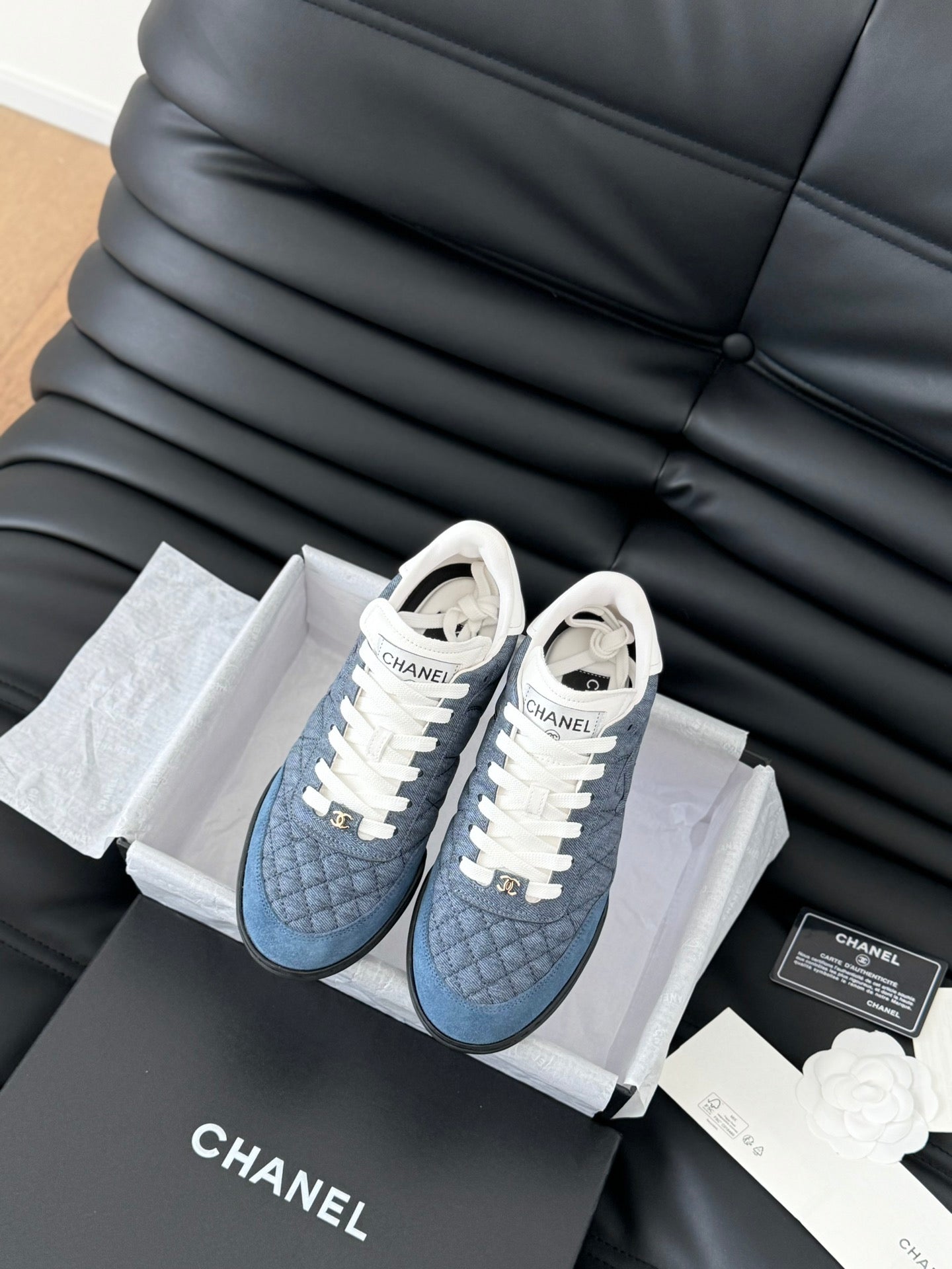 CC SNEAKER IN AEGEAN BLUE MIX WHITE EMBROIDERED LAMBSKIN - 35