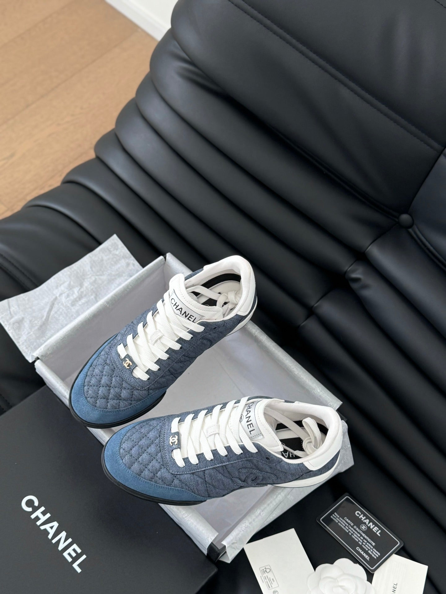 CC SNEAKER IN AEGEAN BLUE MIX WHITE EMBROIDERED LAMBSKIN - 35