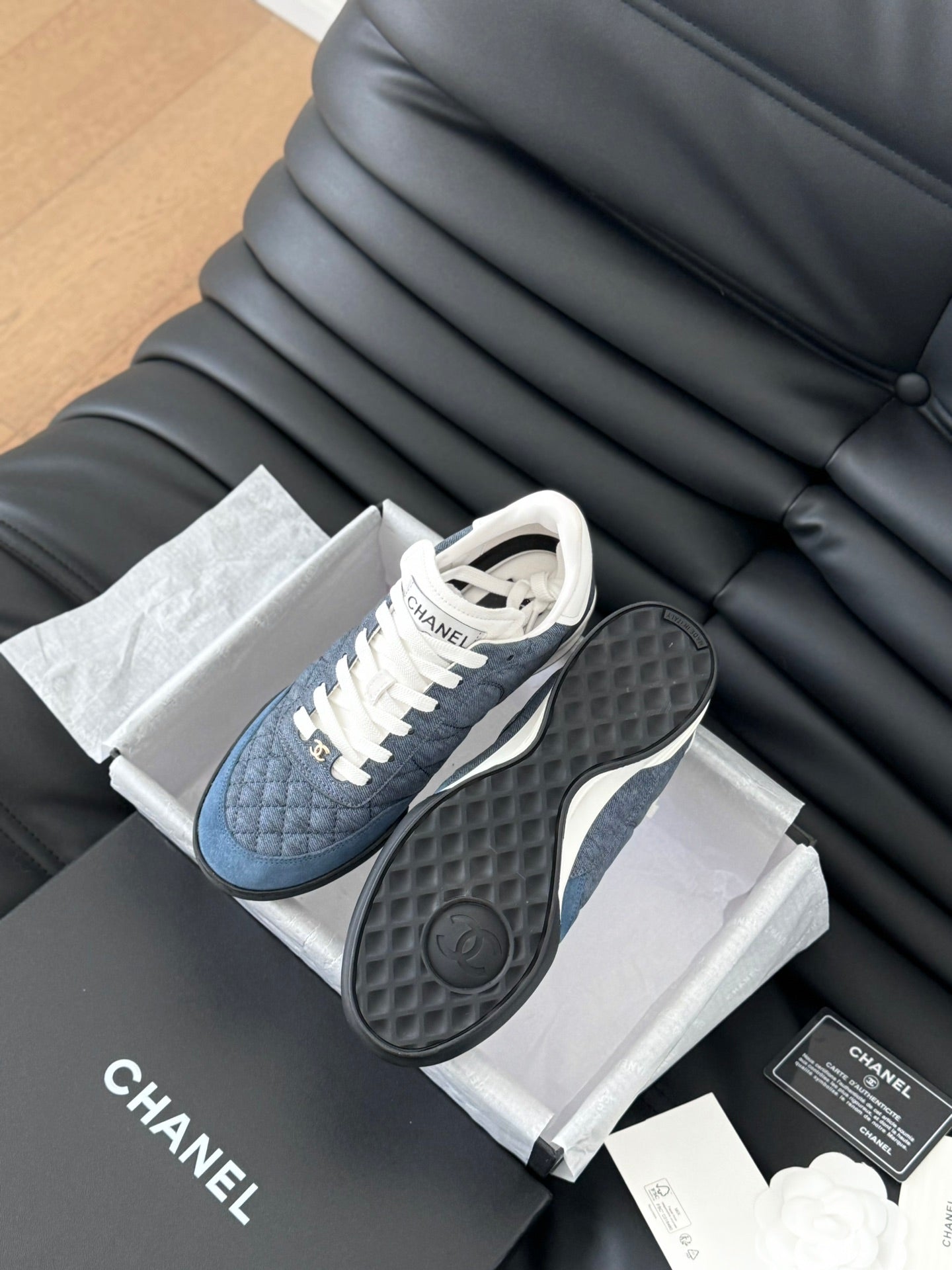 CC SNEAKER IN AEGEAN BLUE MIX WHITE EMBROIDERED LAMBSKIN - 35