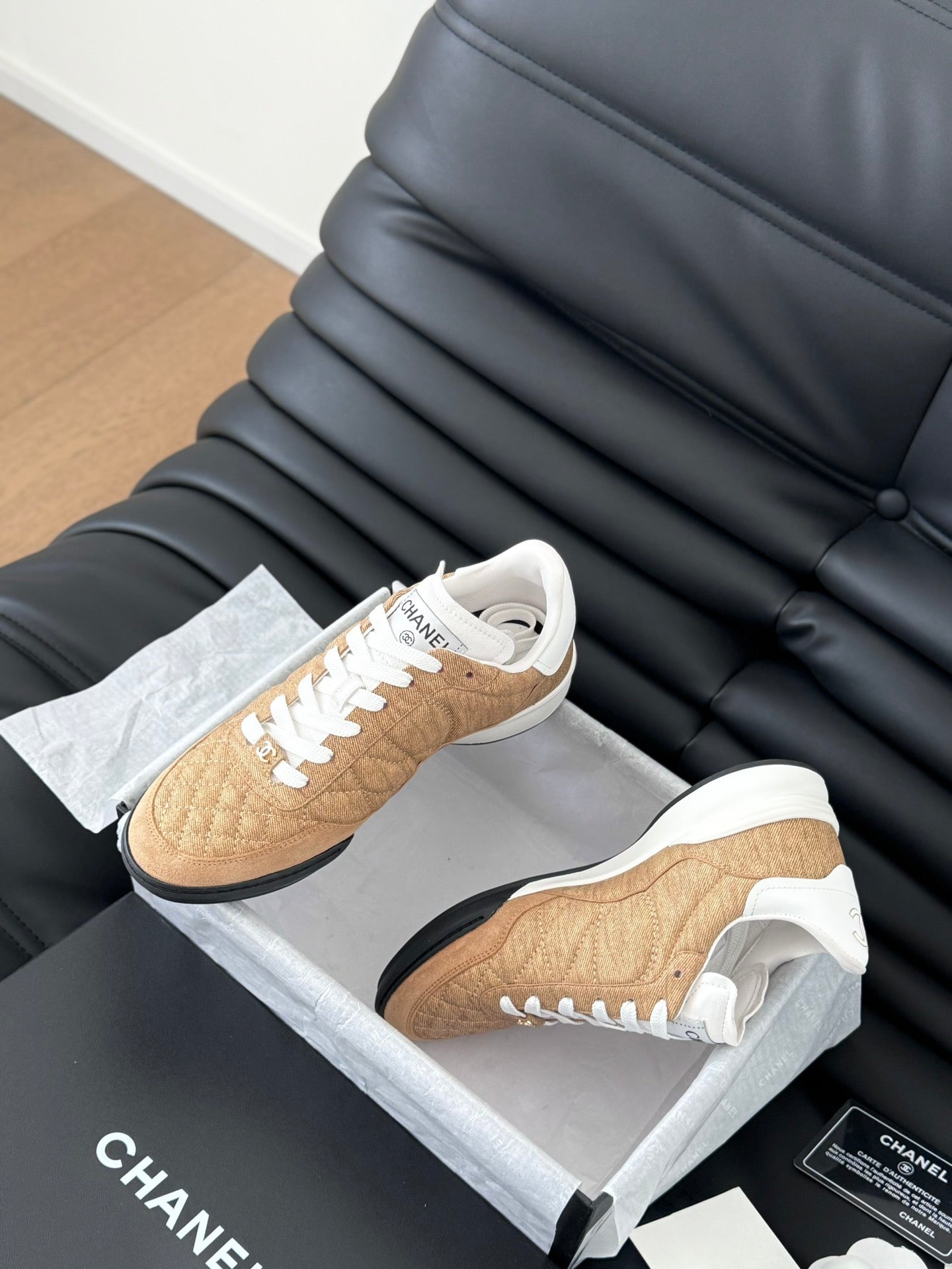 CC SNEAKER IN PEANUT BROWN MIX WHITE EMBROIDERED LAMBSKIN - 35