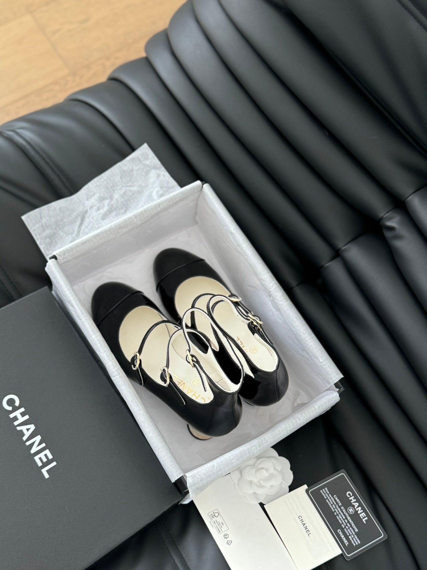 CC MARY JANE SHOES THREE STRAPS BLACK LAMBSKIN WITH GOLD HARDWARE - 35