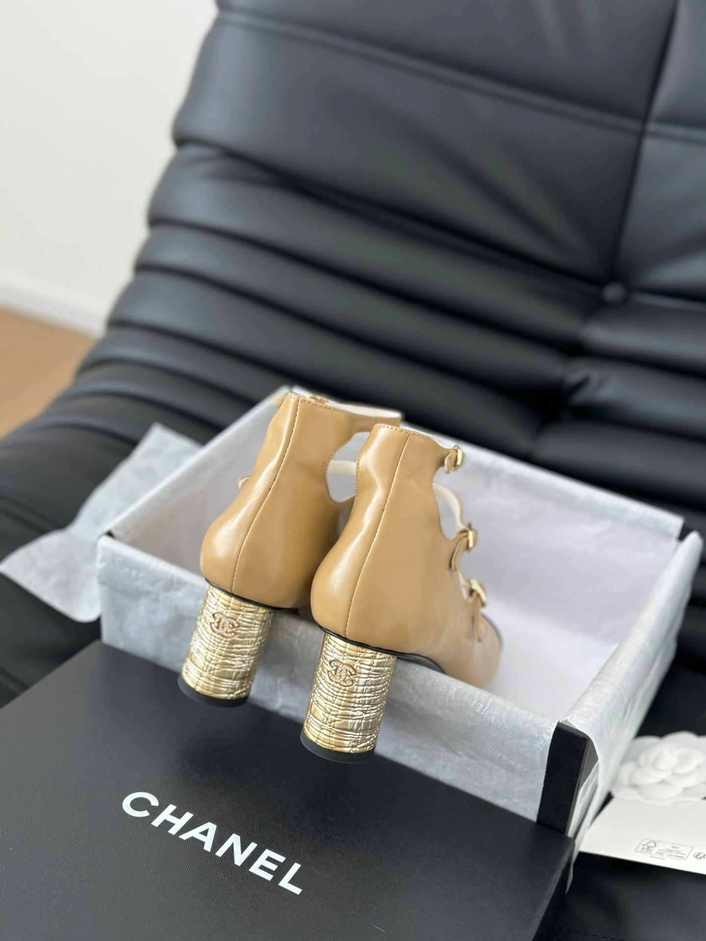 CC MARY JANE SHOES THREE STRAPS IN SEPIA BEIGE MIX BLACK LAMBSKIN - 35