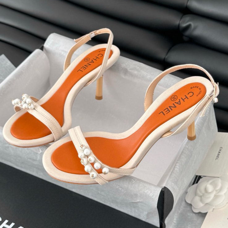 PEARL SANDAL IN WHITE AND VIVID ORANGE LAMBSKIN 75 MM - 35