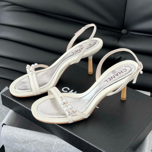 PEARL SANDAL IN WHITE LAMBSKIN 75 MM - 35