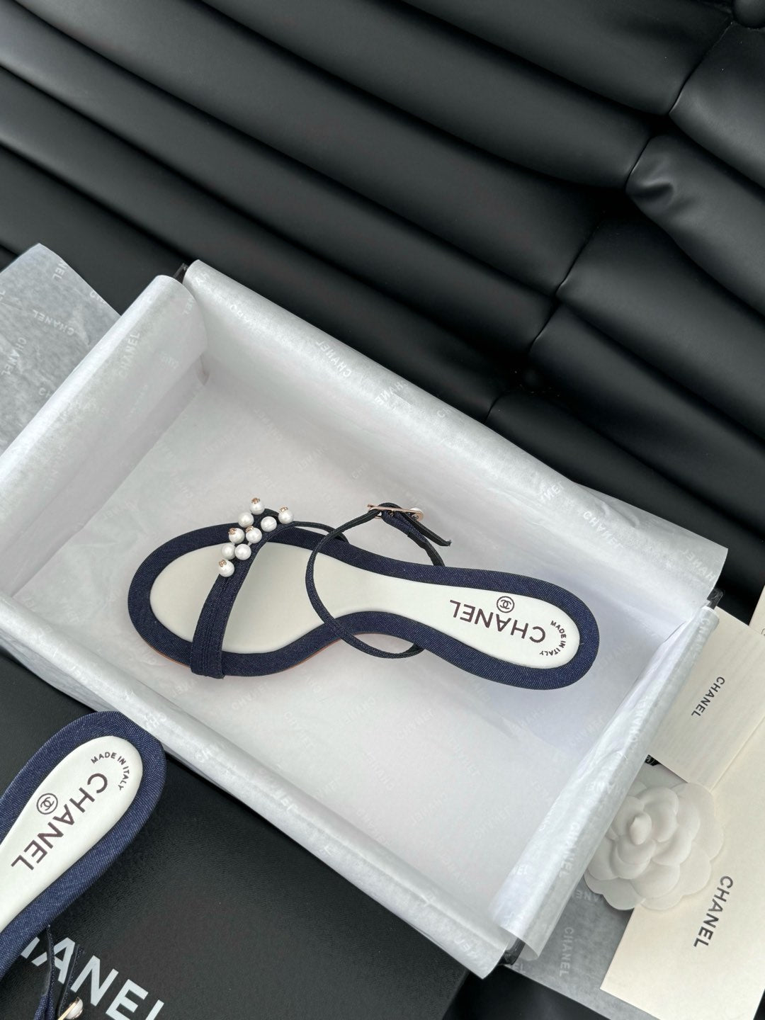 PEARL SANDAL IN BLUE DENIM AND WHITE LAMBSKIN 35 MM - 35