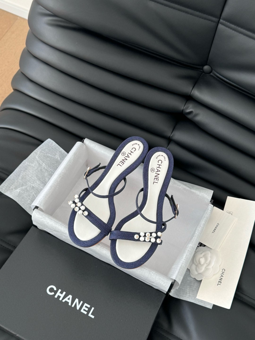 PEARL SANDAL IN BLUE DENIM AND WHITE LAMBSKIN 35 MM - 35