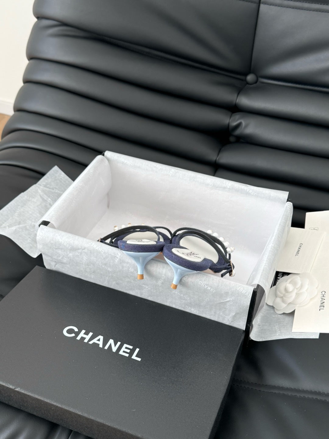 PEARL SANDAL IN BLUE DENIM AND WHITE LAMBSKIN 35 MM - 35