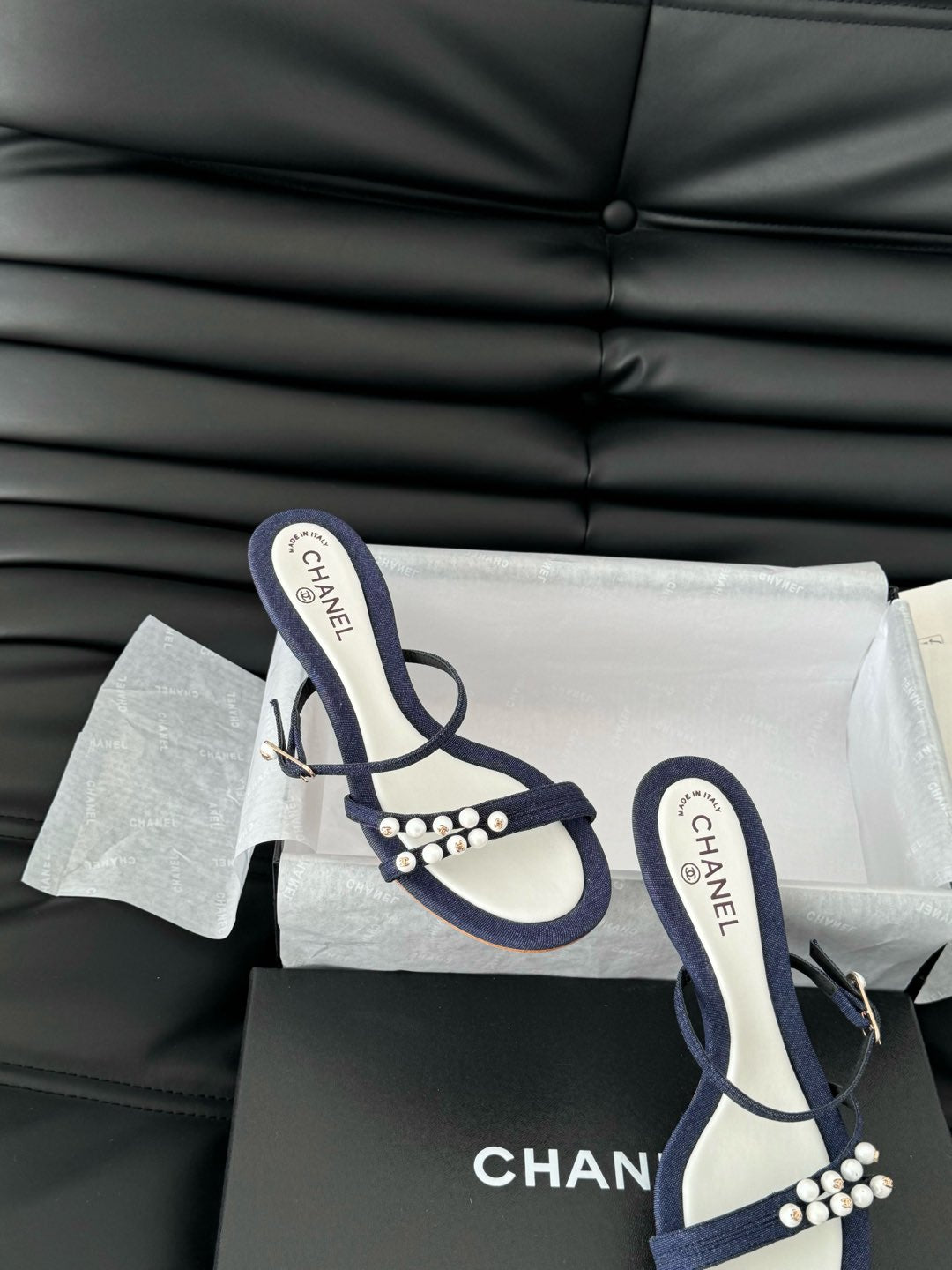 PEARL SANDAL IN BLUE DENIM AND WHITE LAMBSKIN 35 MM - 35