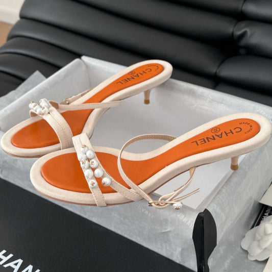 PEARL SANDAL IN BEIGE AND ORANGE LAMBSKIN 35 MM - 35