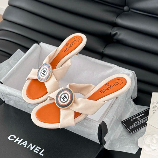 VIVID ORANGE FABRIC CC SLIDE SANDALS - 35