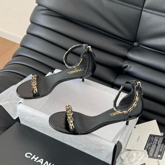 MID-HEEL 35 MM SANDAL IN BLACK SHEEPSKIN WITH STICKERS - 35