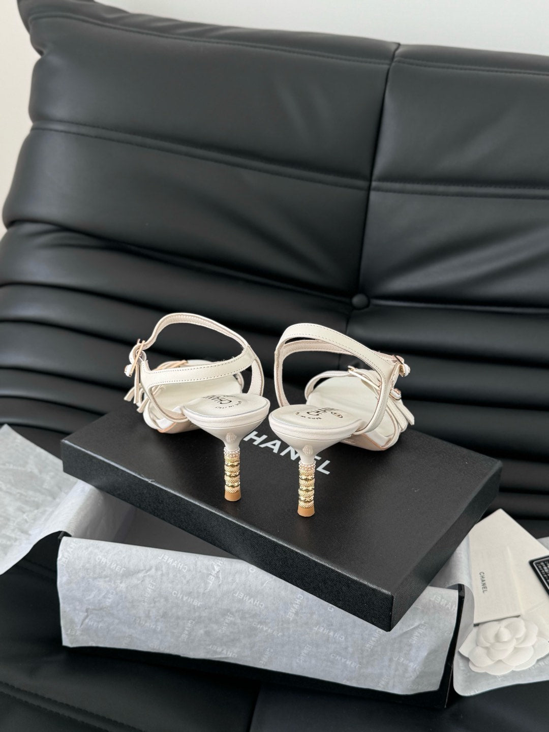 HIGH HEEL 75 MM SANDAL IN WHITE SHEEPSKIN - 35