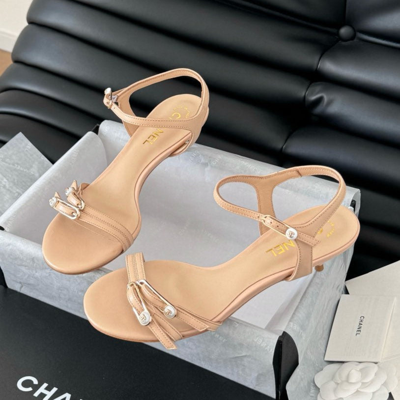 MID-HEEL 35 MM SANDAL IN NUDE TAN SHEEPSKIN - 35