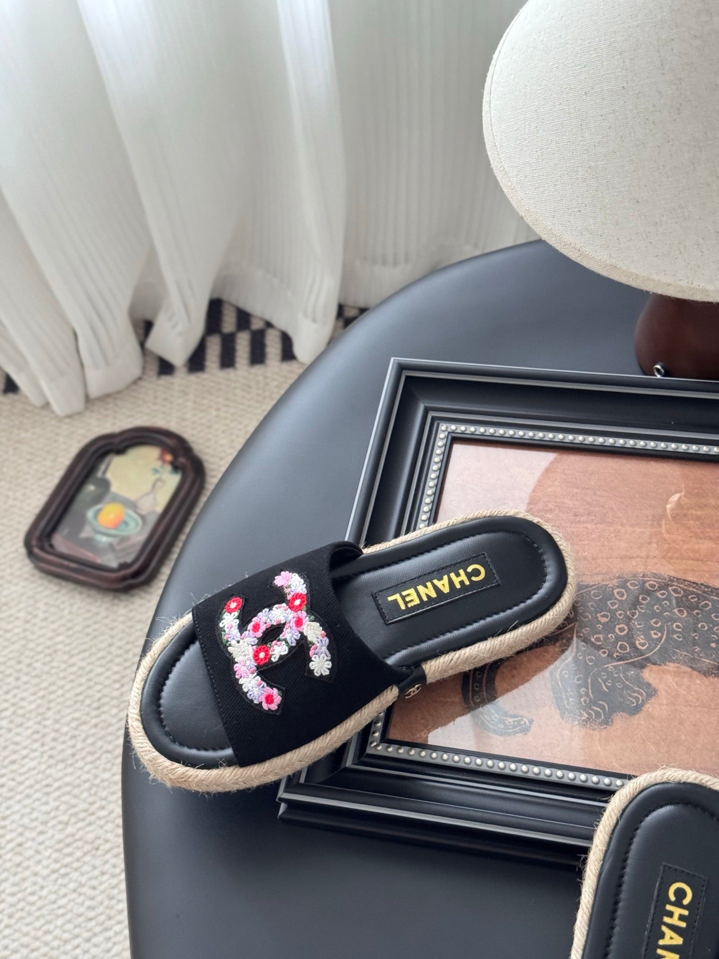 SLIPPERS IN BLACK SHEEPSKIN MIX FABRIC AND STRAPS BASE - 35
