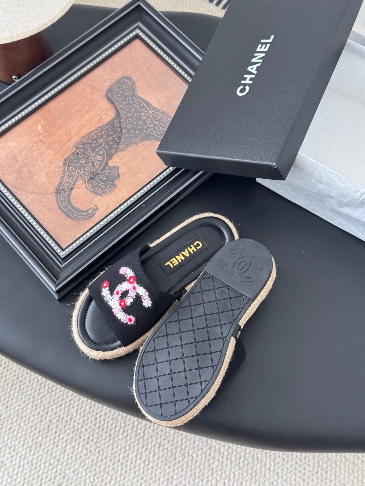 SLIPPERS IN BLACK SHEEPSKIN MIX FABRIC AND STRAPS BASE - 35