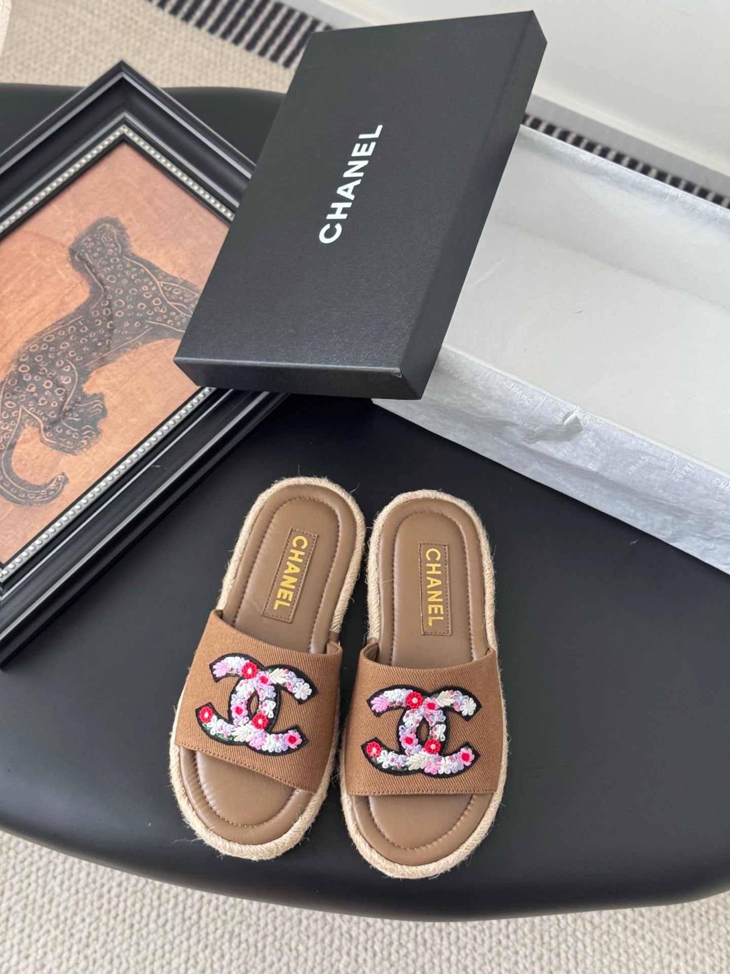 SLIPPERS IN BROWN LAMBSKIN MIX FABRIC AND STRAPS BASE - 35