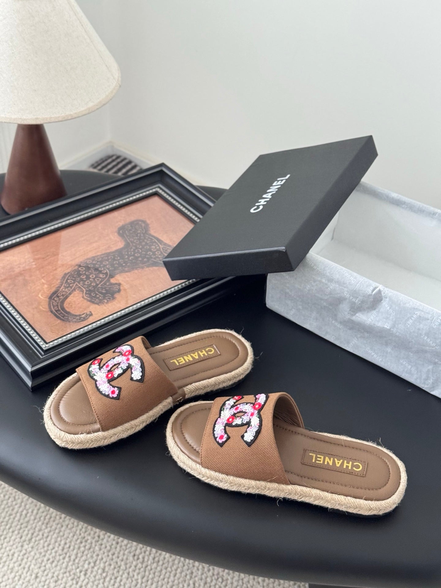 SLIPPERS IN BROWN LAMBSKIN MIX FABRIC AND STRAPS BASE - 35