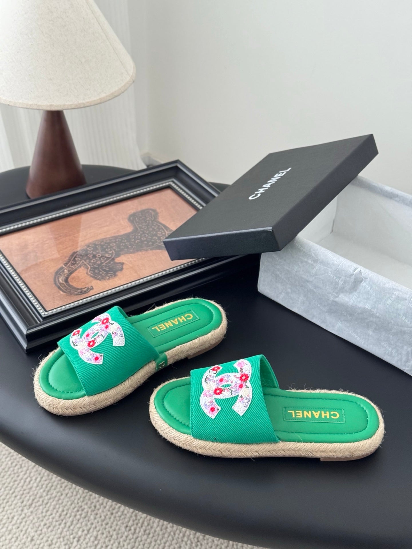 SLIPPERS IN GREEN SHEEPSKIN MIX FABRIC AND STRAPS BASE - 35