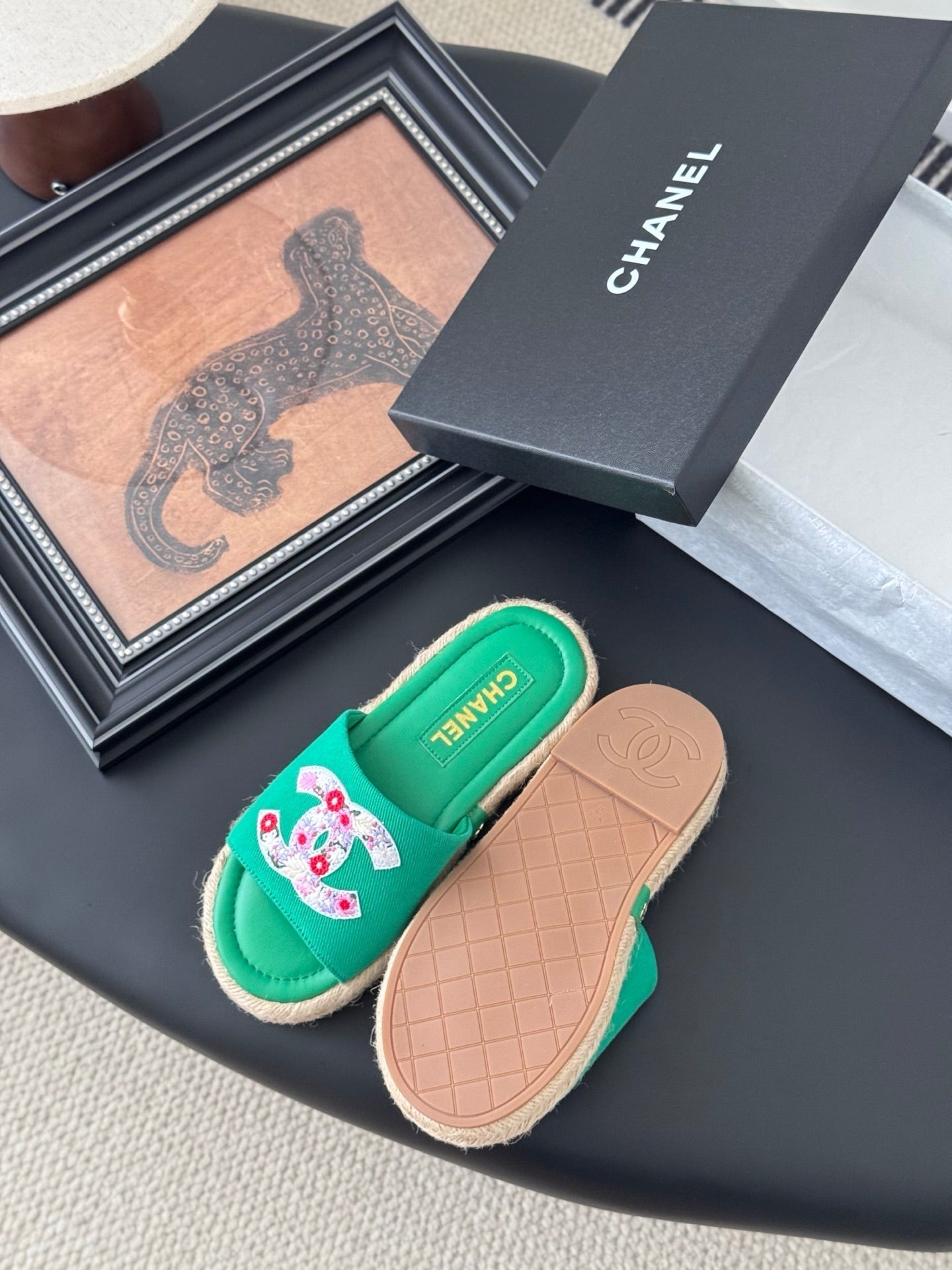 SLIPPERS IN GREEN SHEEPSKIN MIX FABRIC AND STRAPS BASE - 35
