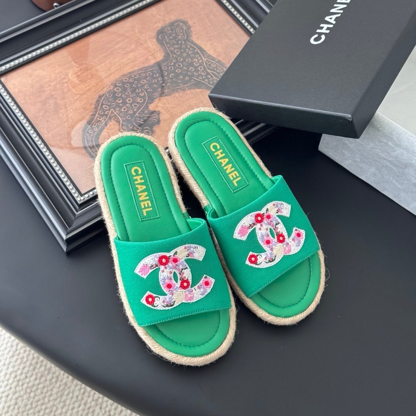 SLIPPERS IN GREEN SHEEPSKIN MIX FABRIC AND STRAPS BASE - 35