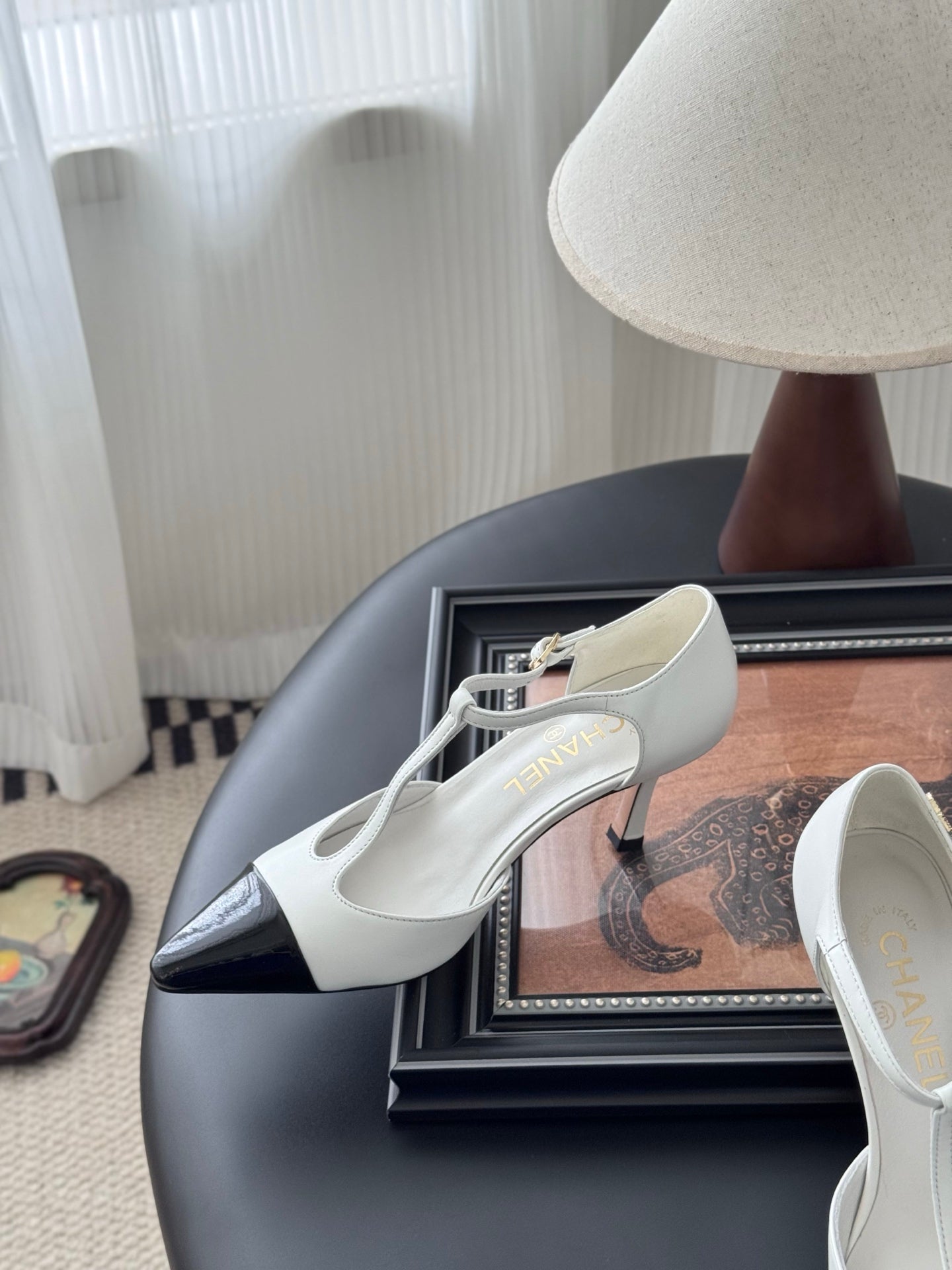 HIGH HEELS WAIST CUTTING IN WHITE MIX BLACK CALFSKIN - 35