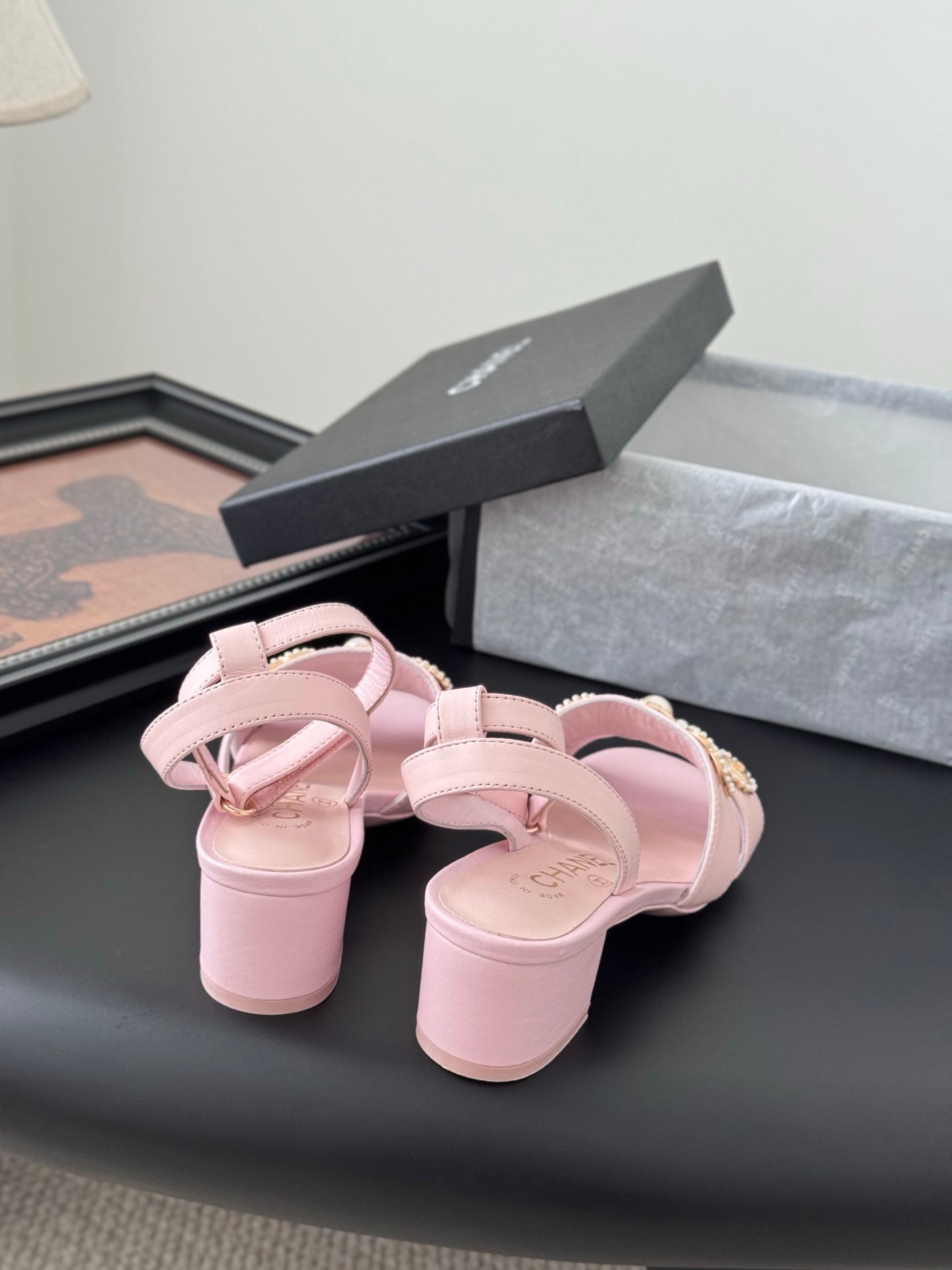HIGH SANDALS IN PINK TWEED WITH LOGO STICKER DETAIL - 35