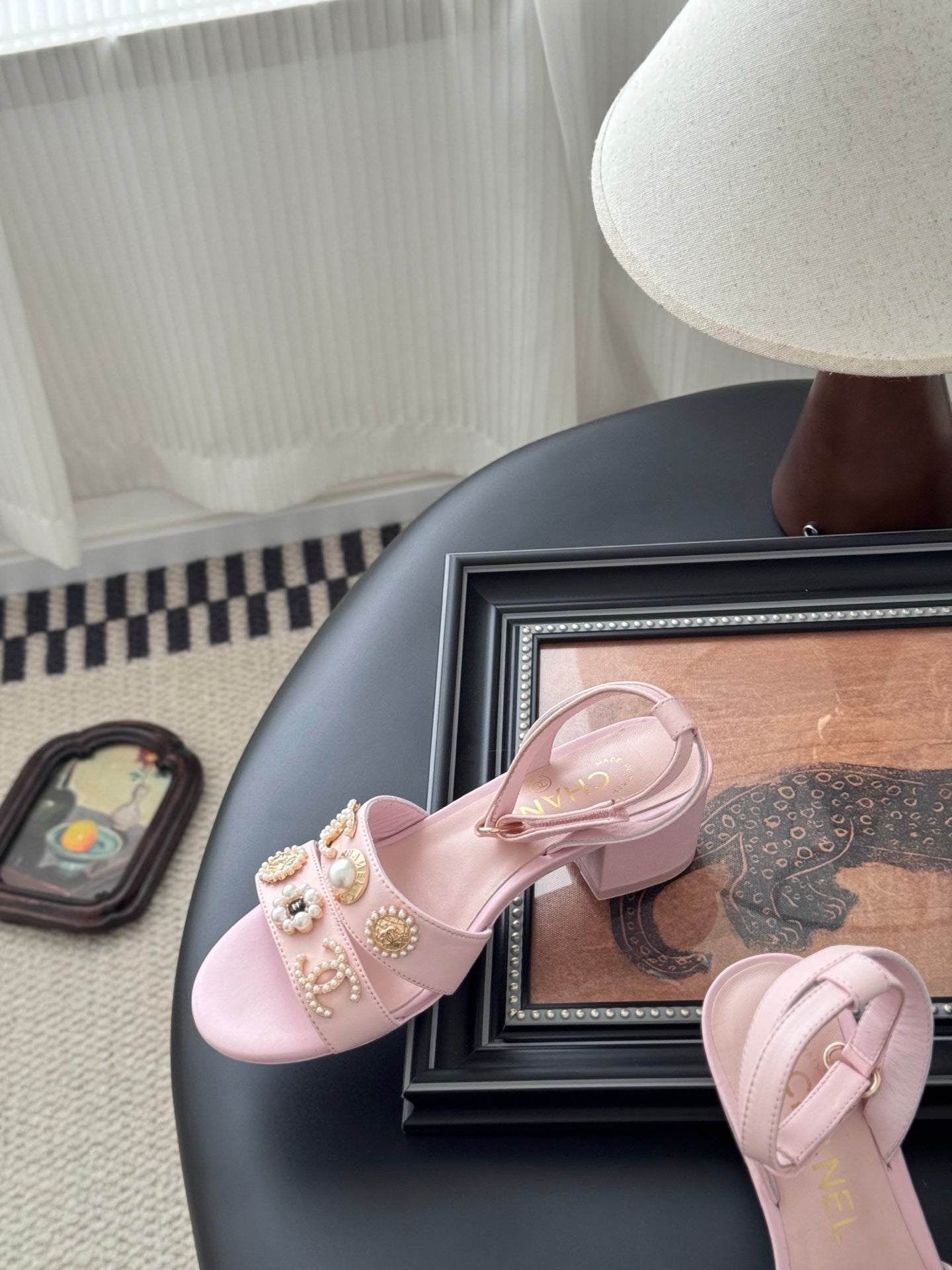 HIGH SANDALS IN PINK TWEED WITH LOGO STICKER DETAIL - 35