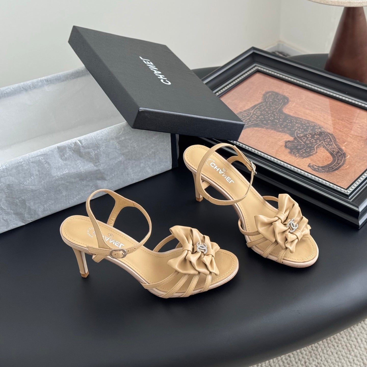 HIGH HEELS SANDALS IN TAN BEIGE SHEEPSKIN - 35