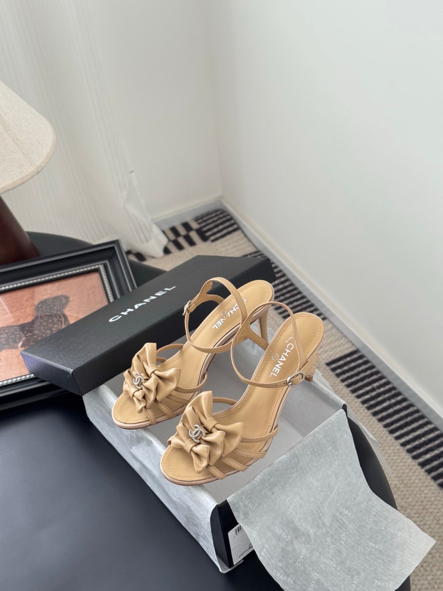 HIGH HEELS SANDALS IN TAN BEIGE SHEEPSKIN - 35